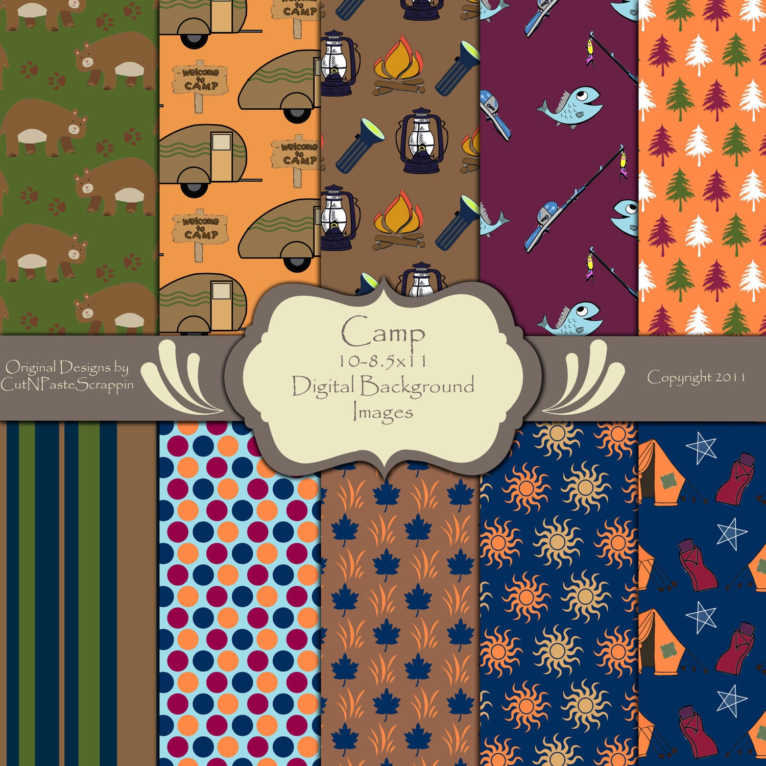 Items similar to Camping Printable Digital Background Papers 8.5x11 ...