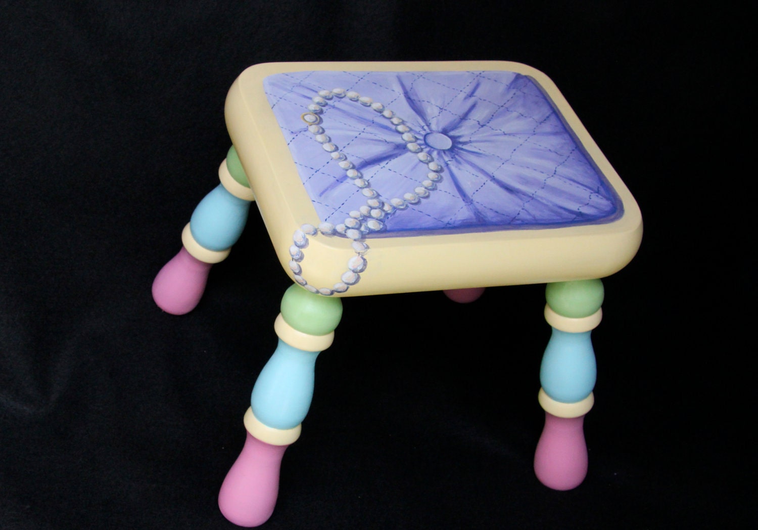 Hand painted trompe l'oeil footstool