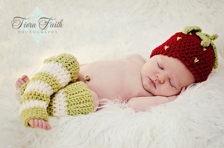 Baby CROCHET PATTERN Strawberry Shortcake Beanie & Leg Warmers (4 sizes included) Instant Download