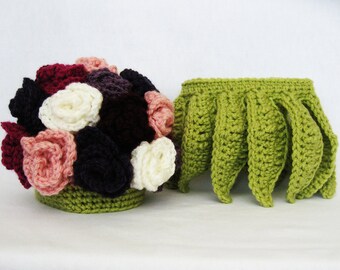 Baby CROCHET PATTERN Pretty Blooming Beanie and Leaf Tutu (sizes newborn-6 months) Instant Download
