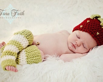 Baby CROCHET PATTERN Strawberry Shortcake Beanie & Leg Warmers (4 sizes included) Instant Download