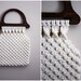 60s Bohemian White Macrame Bag with wood handle.