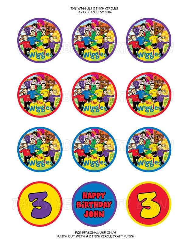 The Wiggles Cupcake Toppers - Stickers - Tags: Digital pdf File YOU PRINT - 2 inch circles Il_170x135