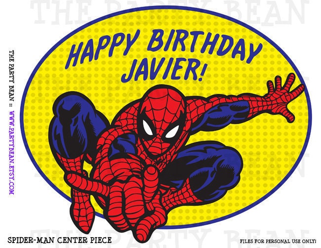 Spider Man Birthday Center Piece Sign- Digital File - You Print - Customized