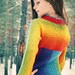 Designer knitted girl boho style gypsy mini dress "Siberian winter rainbow" in natural sheep wool