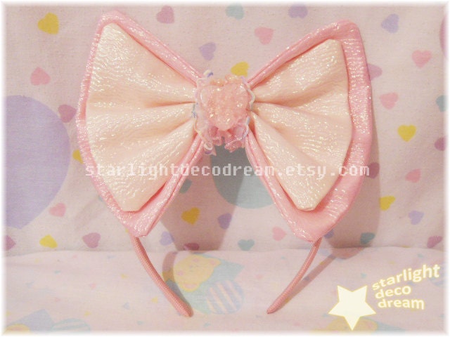 Fairy Kei Sweet Lolita Yellow and Pink Sparkling Layered Hair Bow