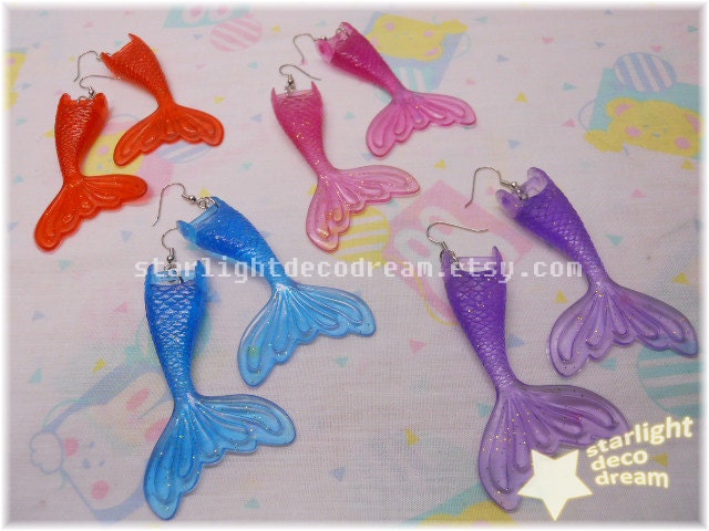 CHOOSE One COLOUR Magical Mermaid Tail Earrings for Fairy Kei Pop Kei or Kawaii