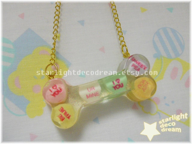 Conversation Love Hearts Big Bone Resin Choker for Fairy Kei, Kawaii, or Decora
