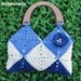 Crochet Granny Squares Tan and Blue Bag, purse, handbag with organza flower