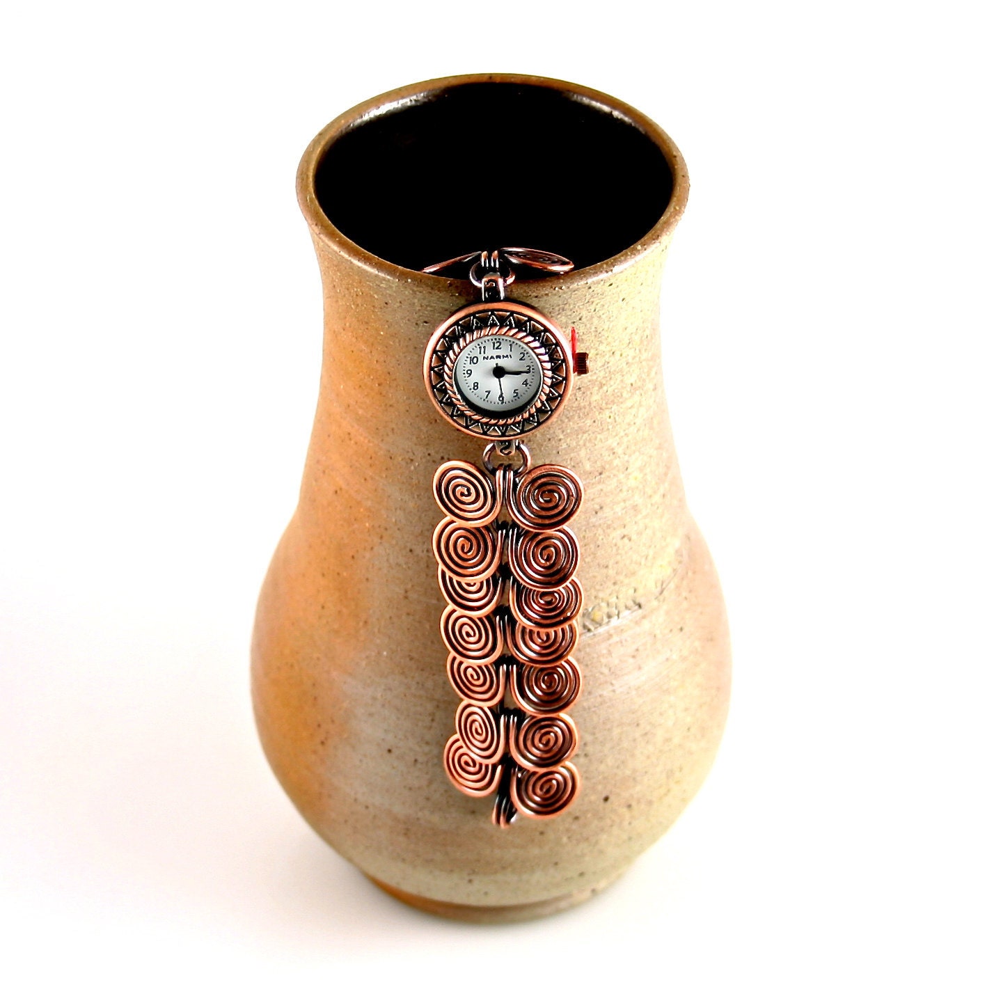 Copper Bracelet Watch,  Egyptian Coils Wirework