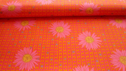 01913  Free Spirit Valori Wells Sole Sunflowers and Dots in Orange and Pink - 1 yard