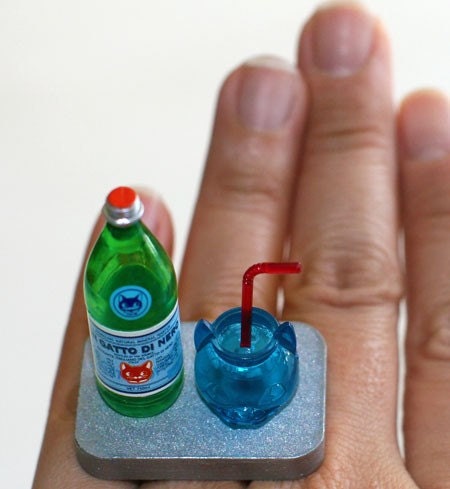Kawaii Cute Japanes Ring - Mineral Water with a Cat Glass
