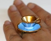 Kawaii Cute Miniature Food Ring - Blue Teacup and Saucer