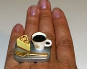 Kawaii Miniature Food Ring - Coffee and Cheesecake