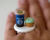 Kawaii Miniature Food Ring - Coffee Latte with Cupcake
