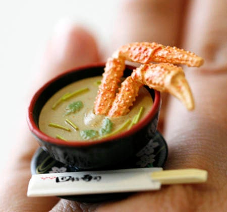 Kawaii Japanese Miniature Food Ring - Miso Soup with Crab Leg