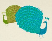 peacocks - mid century design art print