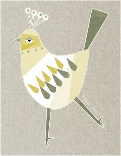 white bird - mid century design art print