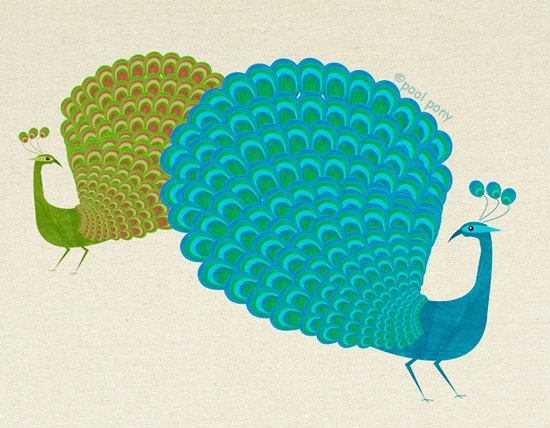 peacocks - mid century design art print