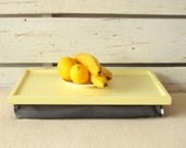 Home office furniture- Laptop Lap Desk or Breakfast serving Tray- Yellow with Grey Pillow
