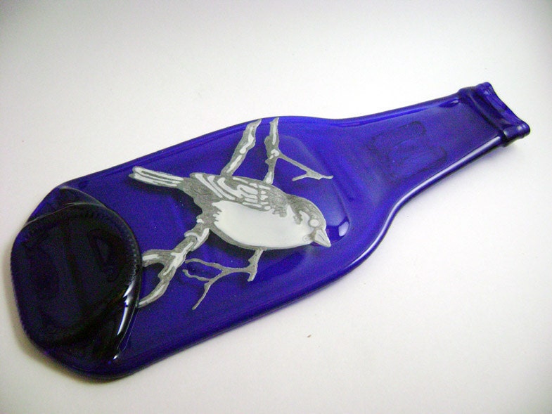 Painted Bird on Flattened Beer Bottle
