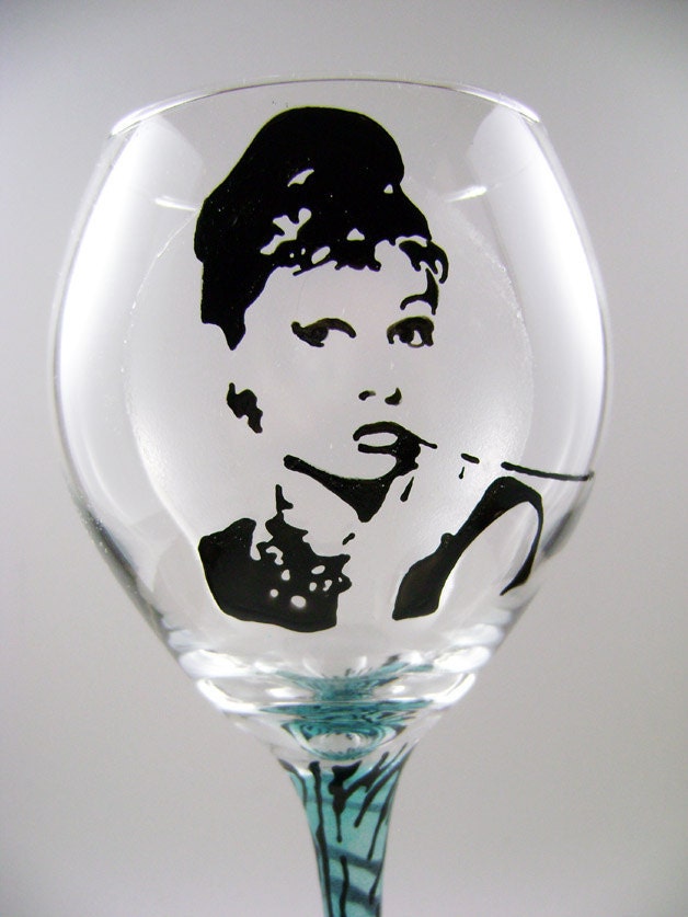 Audrey Hepburn painted wine glass