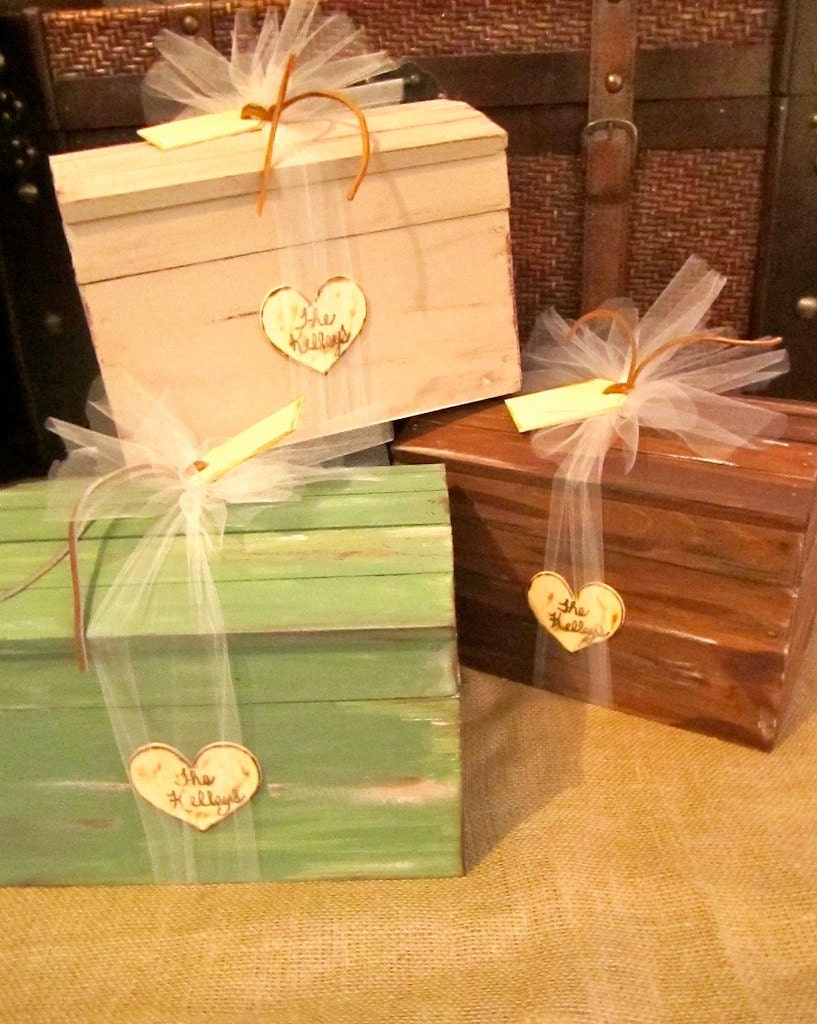 Large Personalized Engraved Heart Initial Wedding Card Box and Treasure Chest Rustic Cinderella Renaissance Fairytale