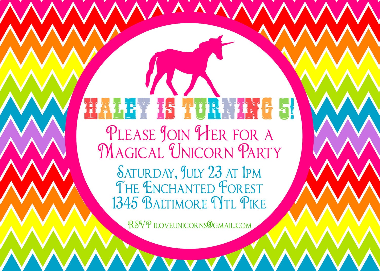 Rainbow Unicorn Birthday Party Custom Printable Invitation