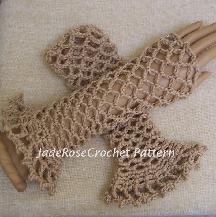 Crochet Pattern Fingerless Gloves Three Quarter Length Open Weave PDF104