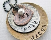 Mom Necklace - Personalized Jewerly - Rustic Mixed Metal - Sterling Silver - Copper - Brass - Hand Stamped Jewelry