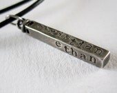 Personalized Dad - Rustic Swivel Bar - Unisex Mens or Womens - Sterling Silver - Hand Stamped Names Words Dates - Leather Cord