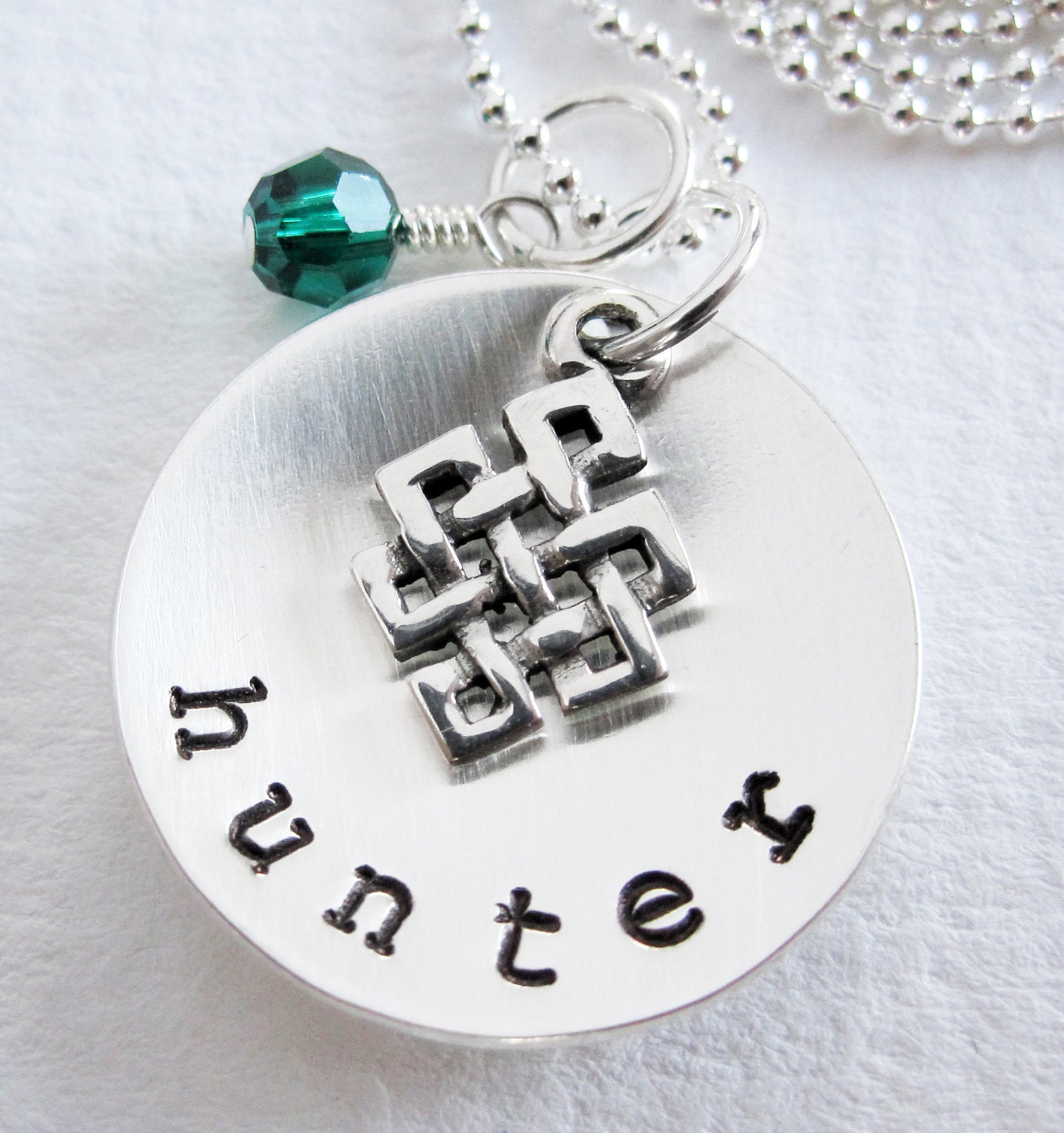 Celtic Knot Charm - Personalized Necklace - Sterling Silver - Hand Stamped - Birthstone