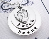 Mommy Necklace - Personalized Necklace - Baby Feet Heart Charm - Solid Sterling Silver - Birthstone - Patricia Ann Jewelry Designs