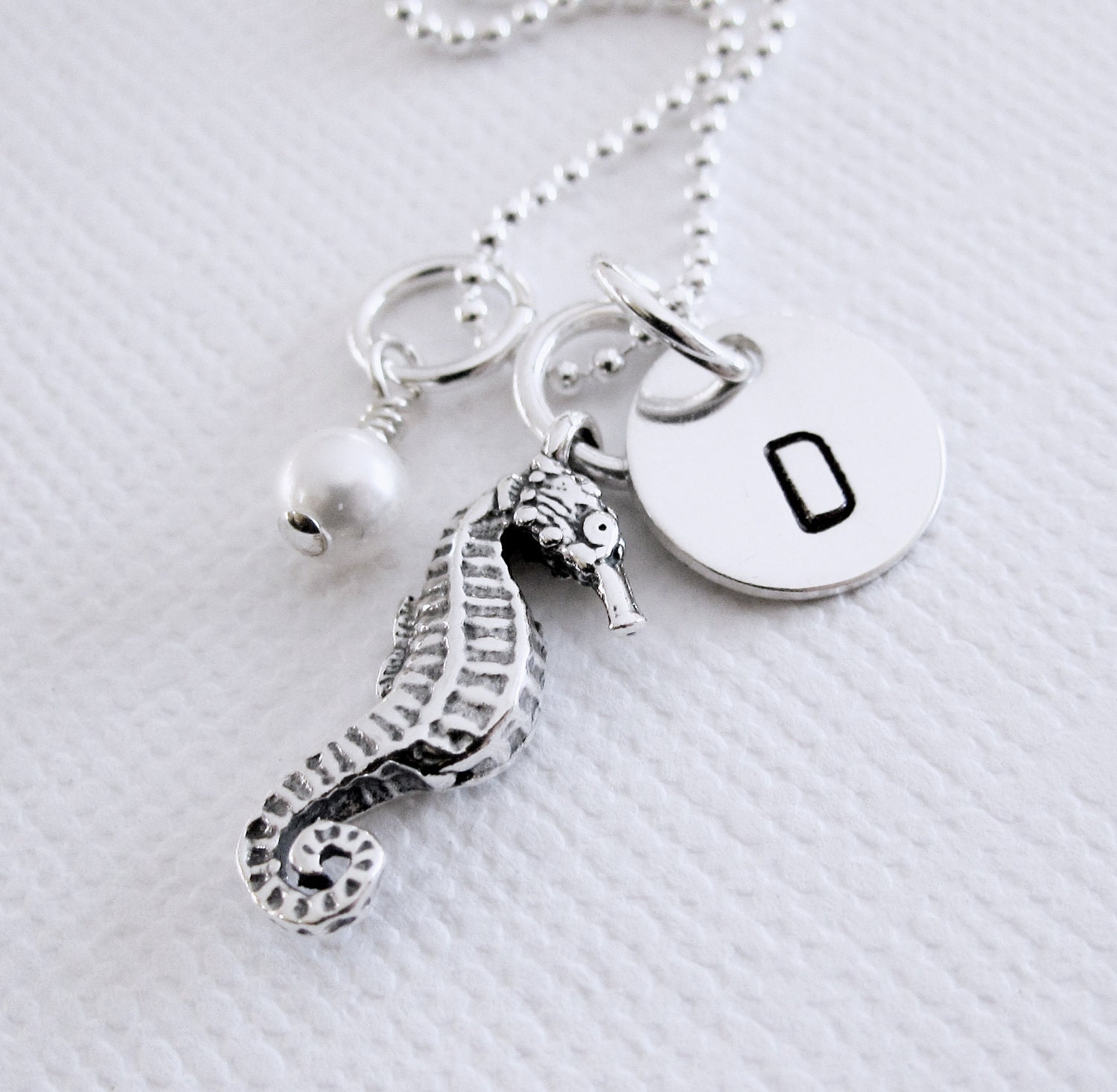 Seahorse Necklace - Personalized Hand Stamped Jewelry - Sterling Silver