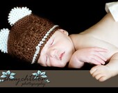 Infant Baby Toddler Boy Crochet BROWN & BLUE Teddy Bear Beanie Hat -- Sizes:Newborn, 0-3 Mos, 3-9 Mos, 9-24 Mos -- Adorable Photo Prop