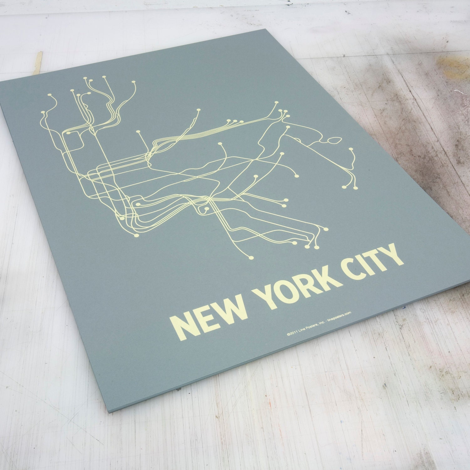 NYC Lineposter Screen Print - Steel Blue/Pale Yellow