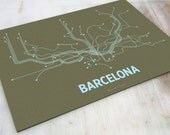 Barcelona Lineposter Screen Print - Olive/Light Blue