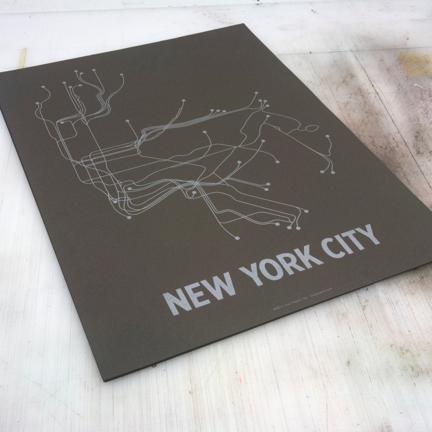 NYC Lineposter Screen Print - Charcoal Brown/Silver