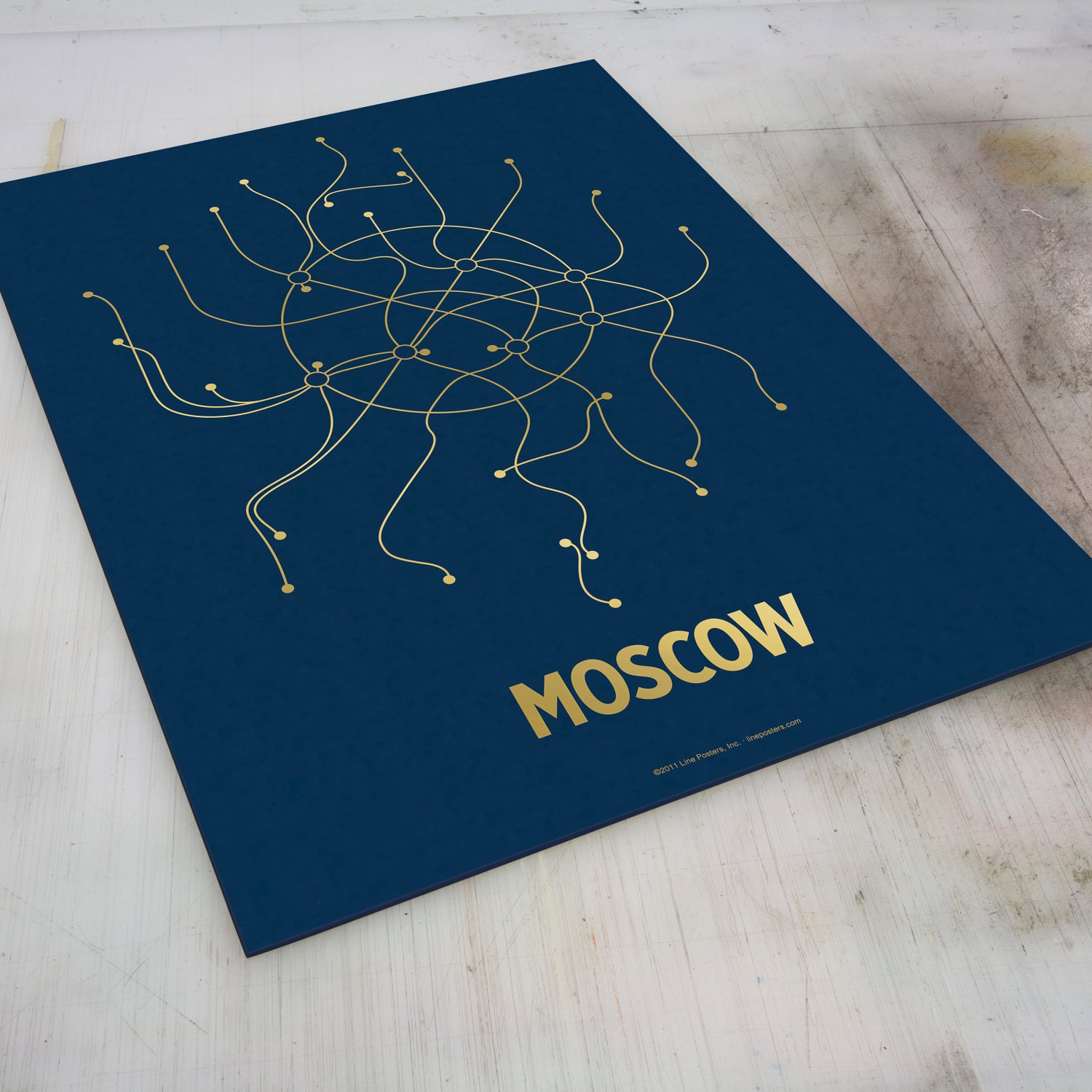 Moscow Lineposter Screen Print - Navy/Gold