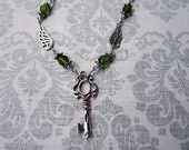 Winged Key  in Dark Green and Silver