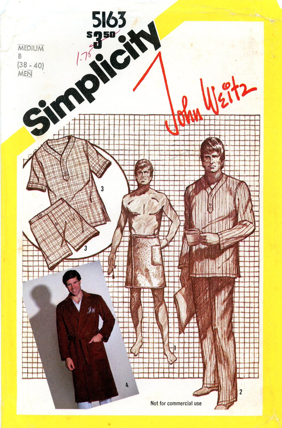 Vintage Sewing Pattern - 1981 Men's Pajamas in Two Lengths, Front-Wrap Robe and Wrap-Around, Simplicity 5163 Size Medium