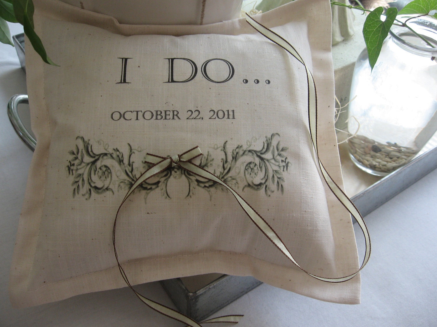 Ring Bearer Pillows Personalized, Custom Lettering, Wedding, Flower Girl, Pillows, Autumn, Fall, French Country, Blue and Green Pillows,