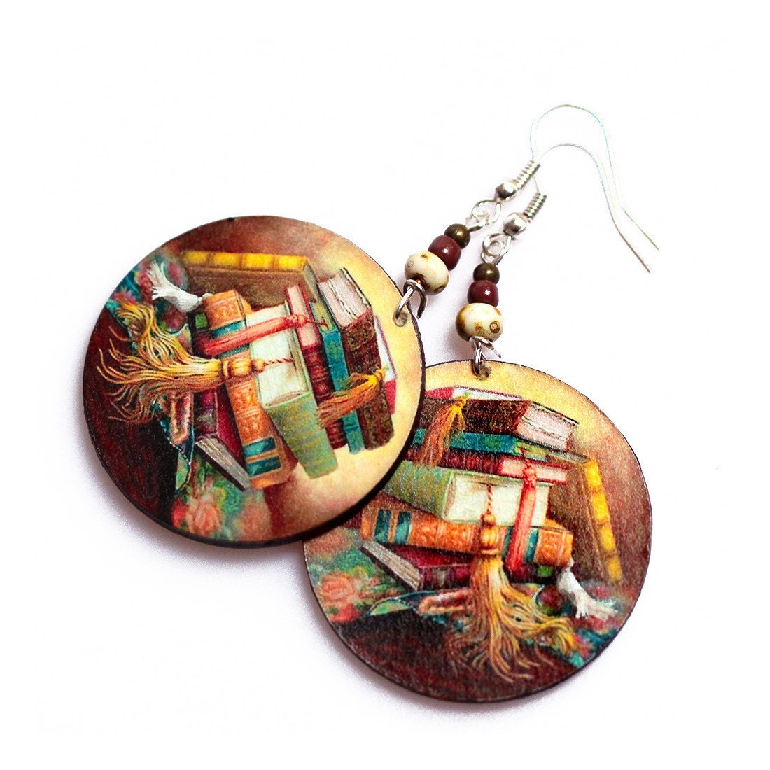 Book Earrings Brown, gift book reader student for her school bookworm teacher, gift for her under 25 (26)