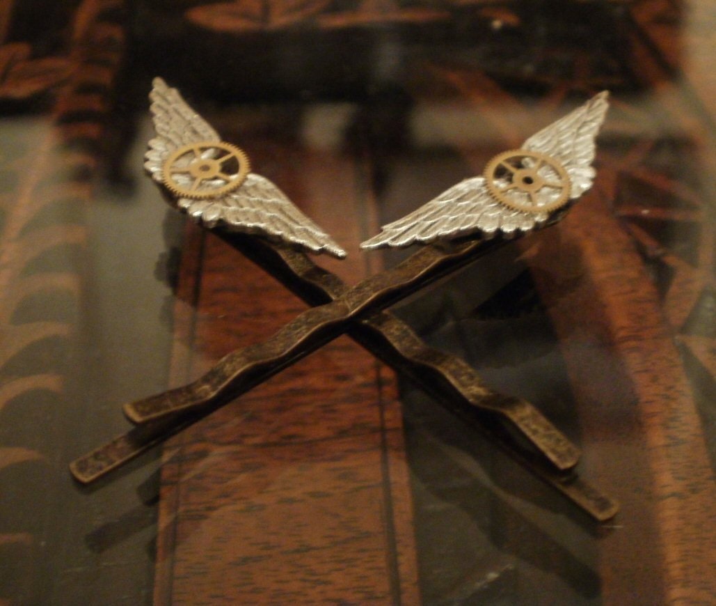 Steampunk Wing Commander Hair Clips