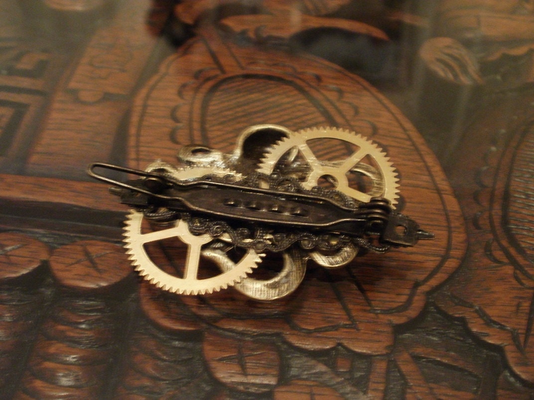 Steampunk Octopus and Gears Barrette