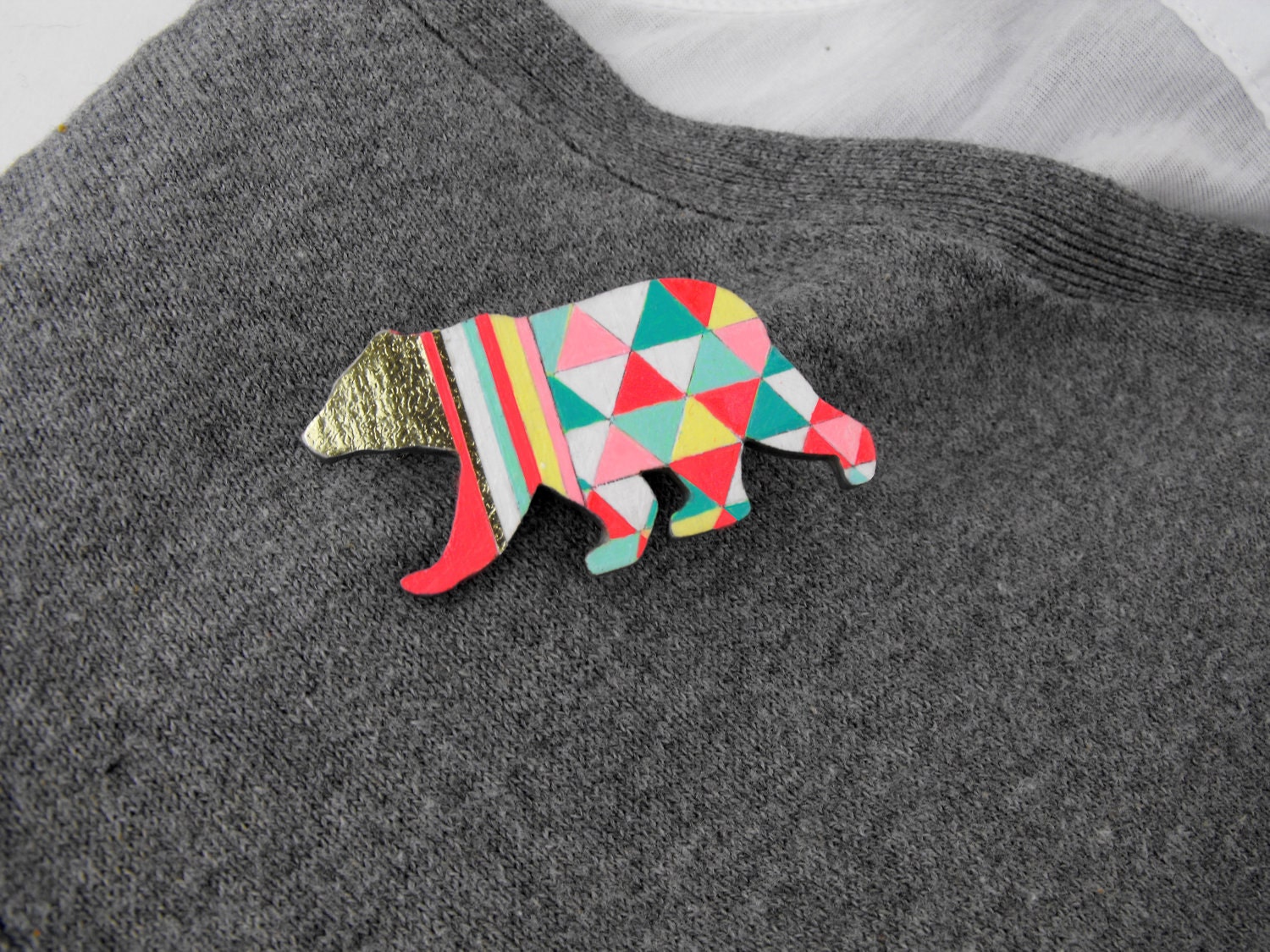 Geometric Bear Brooch Neon 'Harlequin Bear'