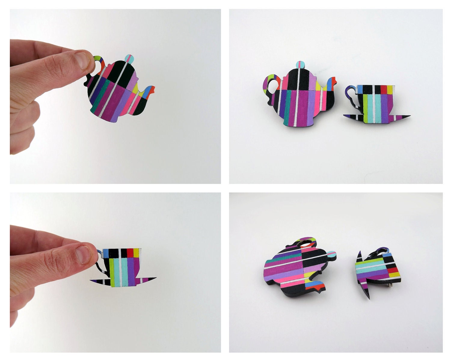 Geometric Brooch Neon Tea Pot Cup