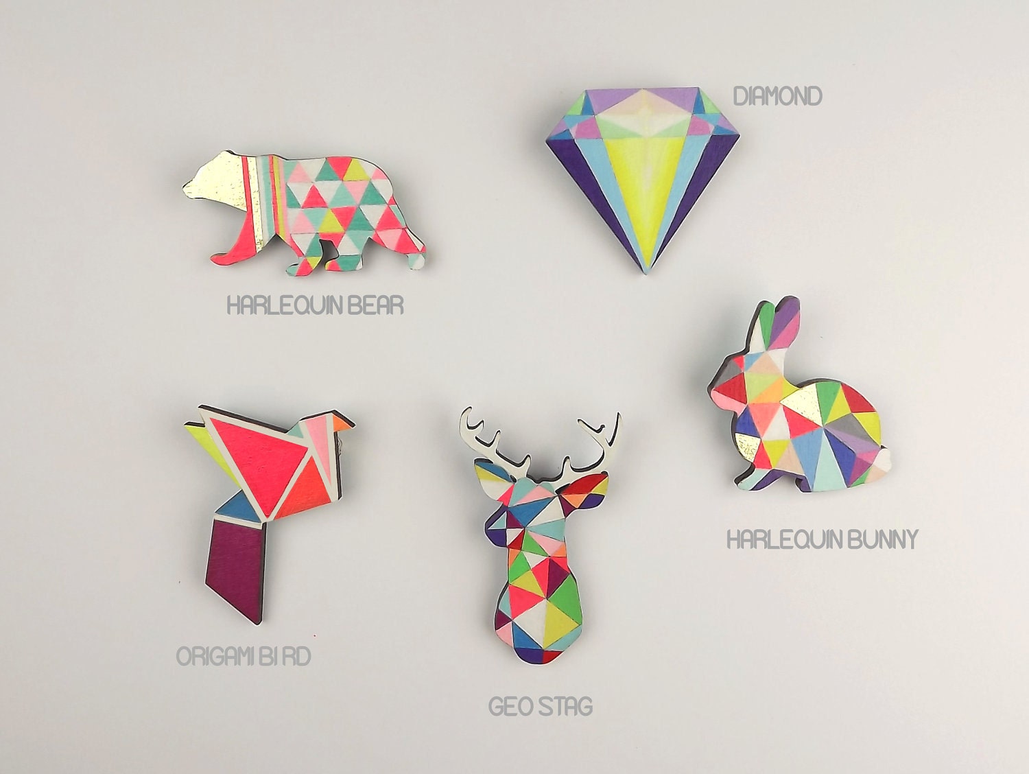 Geometric Bear Brooch Neon 'Harlequin Bear'