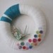 White yarn wreath - origami crane and pastel color buttons 8"