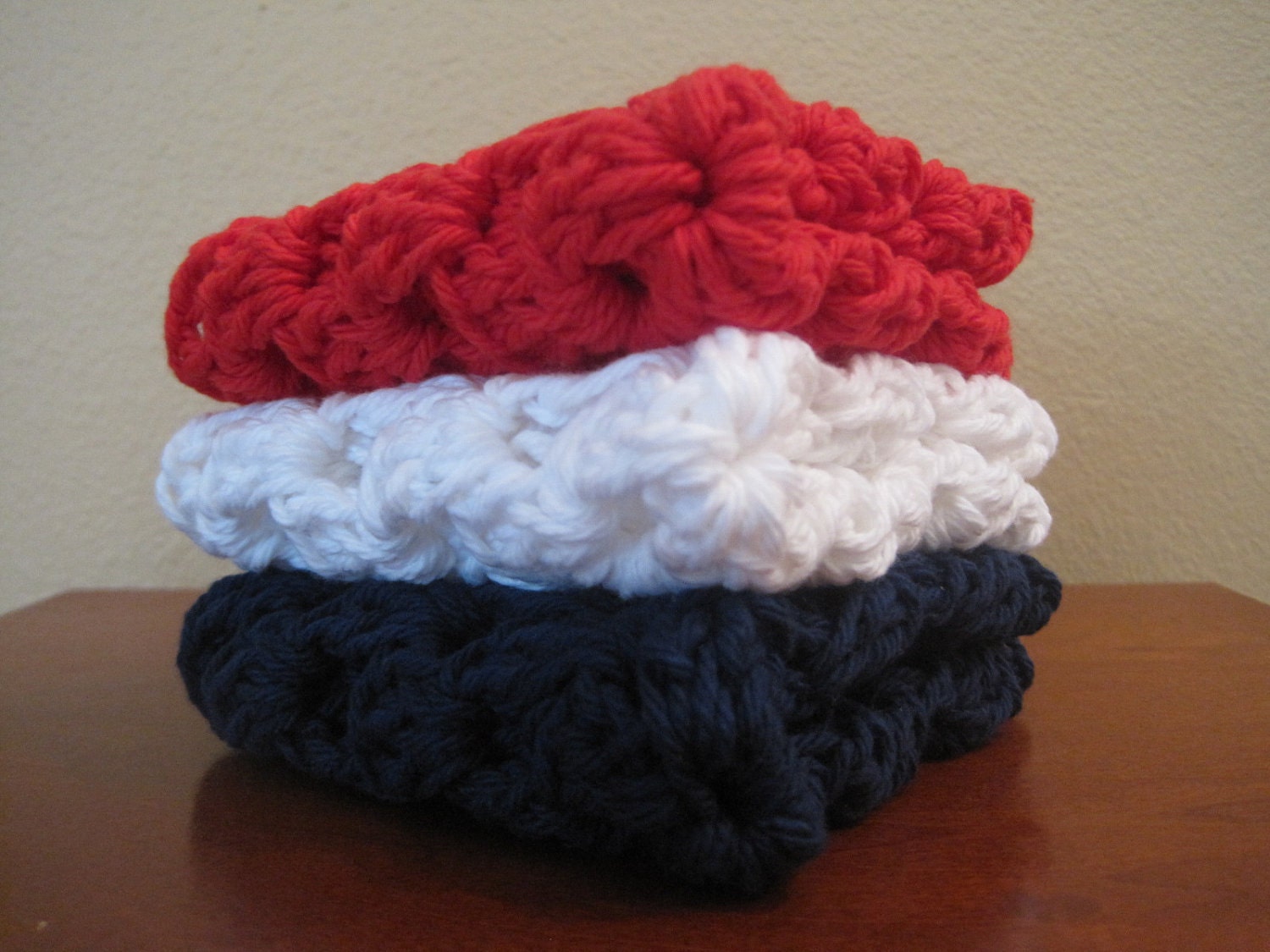 Set of Three Granny Square Crocheted Dishcloths